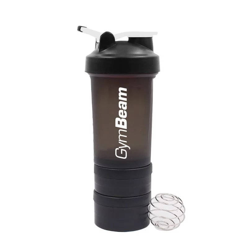 GymBeam viacdielna fľaša na miešanie šejkrov čierna biela