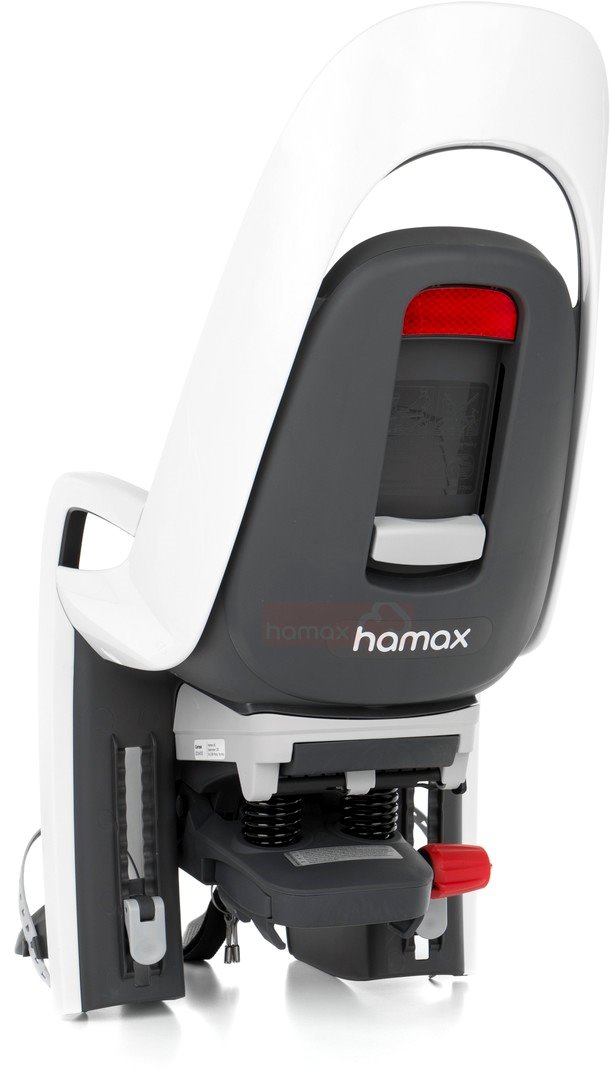 HAMAX CARESS PLUS polohovateľná detská sedačka s uzamykateľným adaptérom na nosič - sivá/biela/čierna