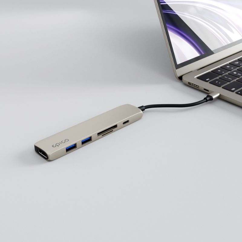 Hliníkový rozbočovač Epico 6v1 | 100W USB-C PD | hviezdne biely