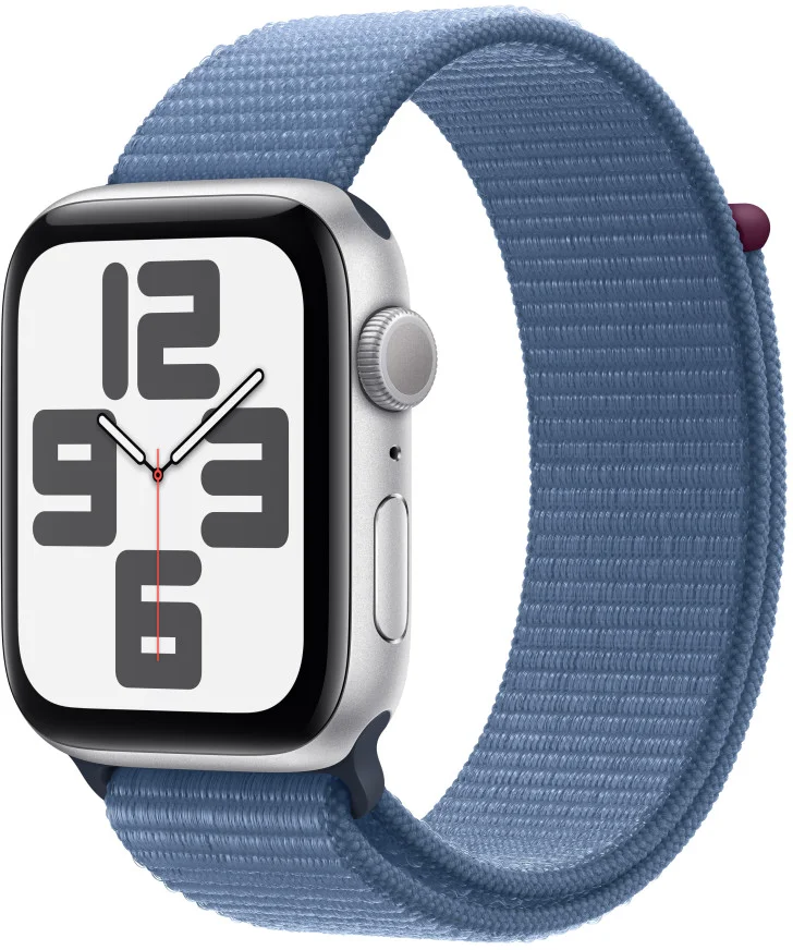 HOD GPS MTP Apple Watch SE 44mm Stříbrný hliník s ledově modrým provlékacím sportovním řemínkem