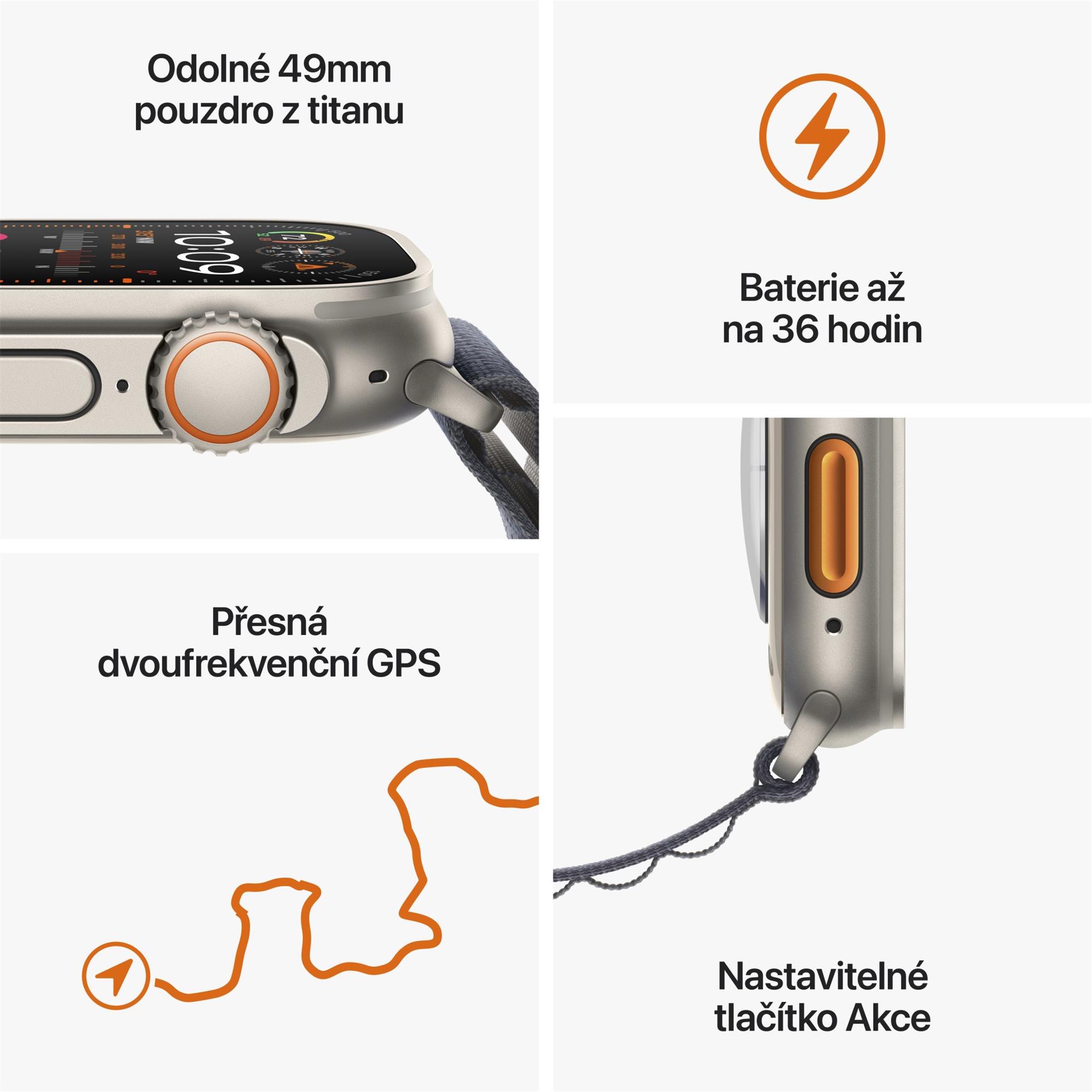 HOD GPS MTP Apple Watch Ultra 2 GPS + Cellular, 49 mm titánové puzdro s modrým oceánskym remienkom