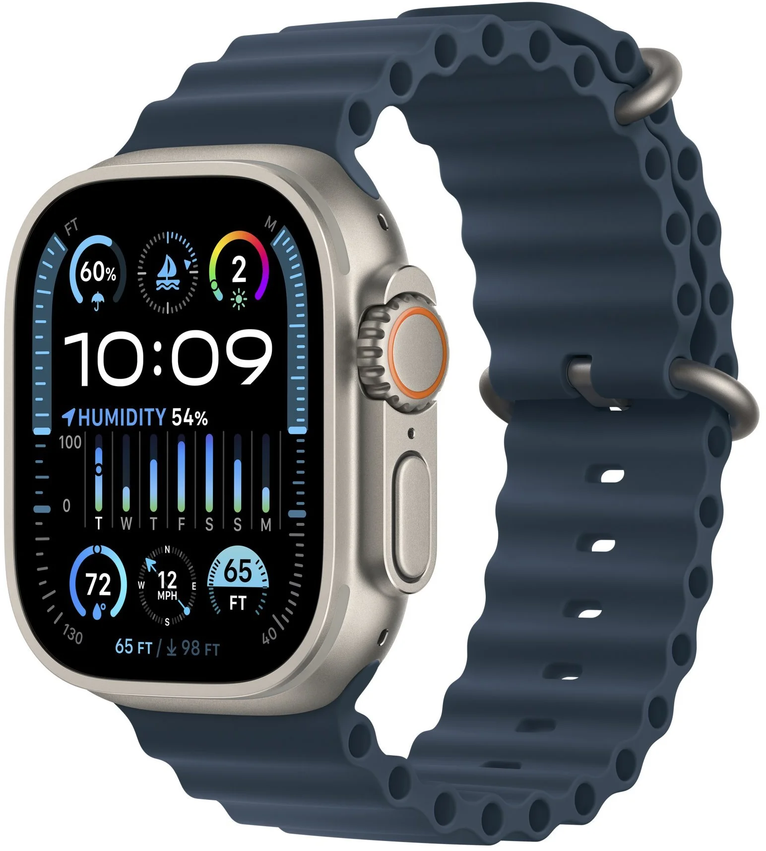 HOD GPS MTP Apple Watch Ultra 2 GPS + Cellular, 49 mm titánové puzdro s modrým oceánskym remienkom