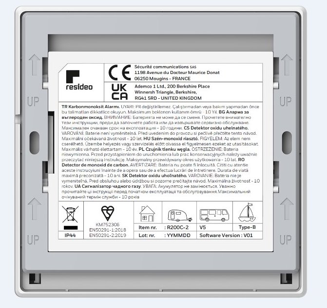 Honeywell Home R200C-N2, Propojitelný detektor a hlásič oxidu uhelnatého, CO Alarm