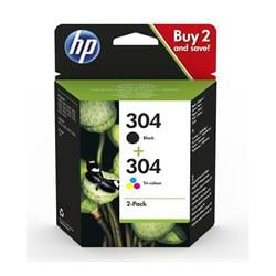 HP 304 - 2-balení - pigmentová černá, barva (azurová, purpurová, žlutá)