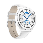 Huawei Watch GT3 Pro 43 mm, strieborný rámček, biele keramické puzdro + biely kožený remienok