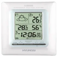 Hyundai Meteostanice WSC 1909W, bílá, předpověď počasí, budík, hodiny, kalendář, venkovní čidlo