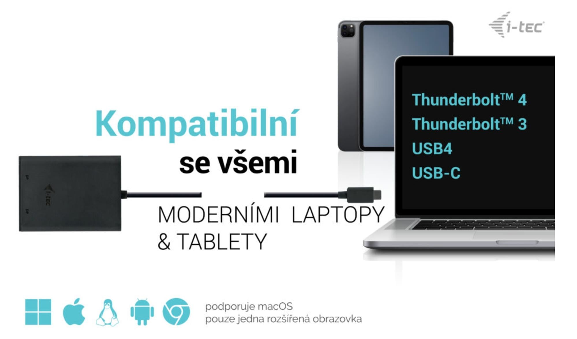 i-tec USB-C Dual 4K/60Hz (single 8K/30Hz) DP Video Adapter