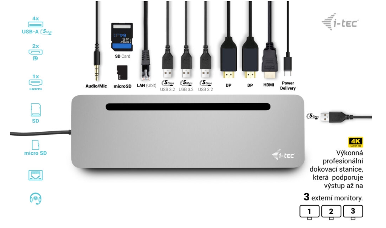 i-tec USB-C Metal Ergonomic 3x 4K Display Docking Station