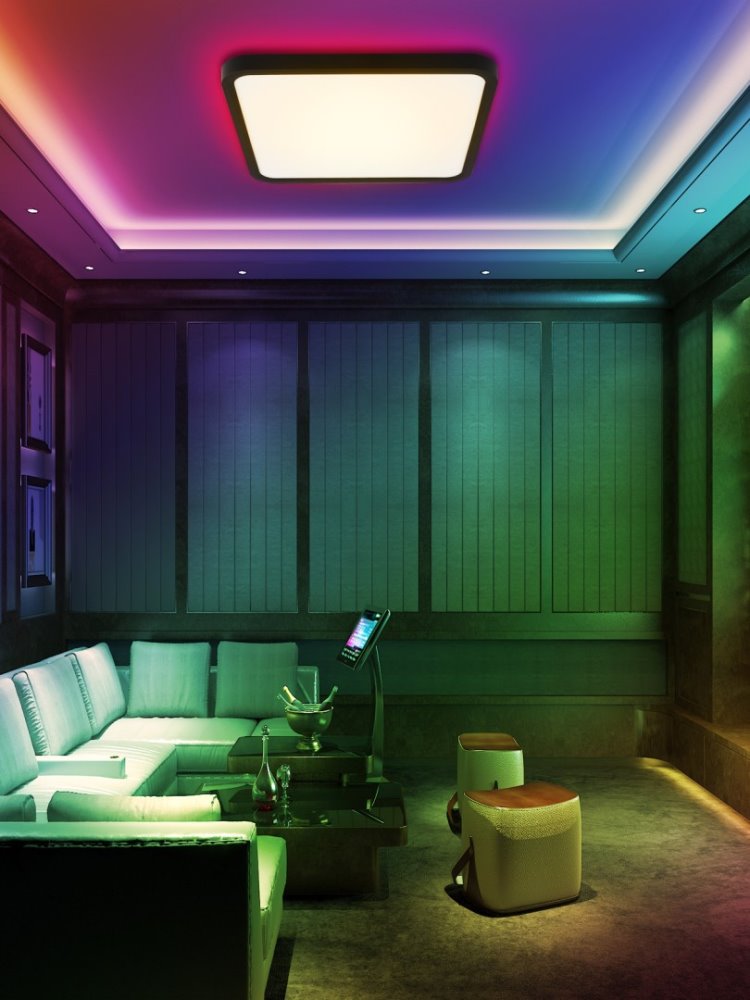 IMMAX NEO LITE TUDO SMART stropné svietidlo s RGB podsvietením 40x40cm, 50W Wi-Fi čierna, TUYA