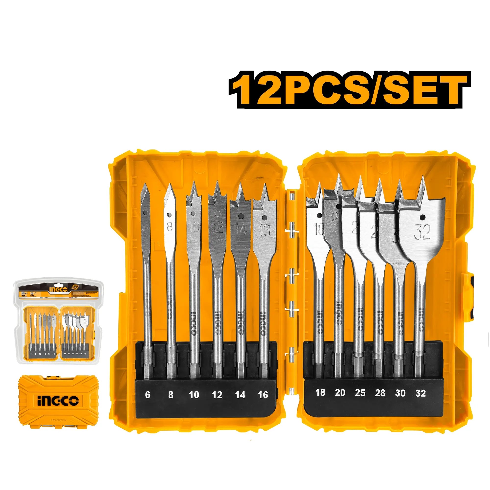 Ingco AKDL1201 Vrtáky do dřeva ploché, sada 12ks, O 6-32x152mm