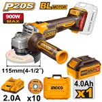 Ingco CAGLI211541 AKU úhlová bruska 115mm vč. baterie, nabíječky a 10 ks řezných kotoučů