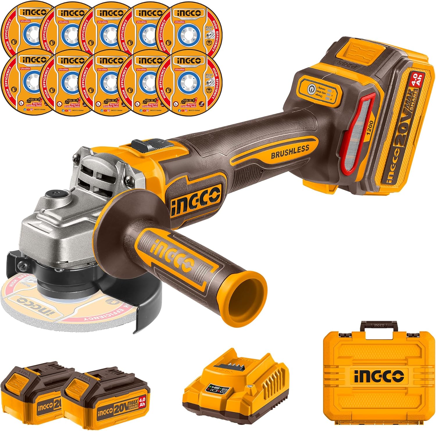 Ingco CAGLI211542 AKU úhlová bruska 115mm vč. 2ks baterie a nabíječky