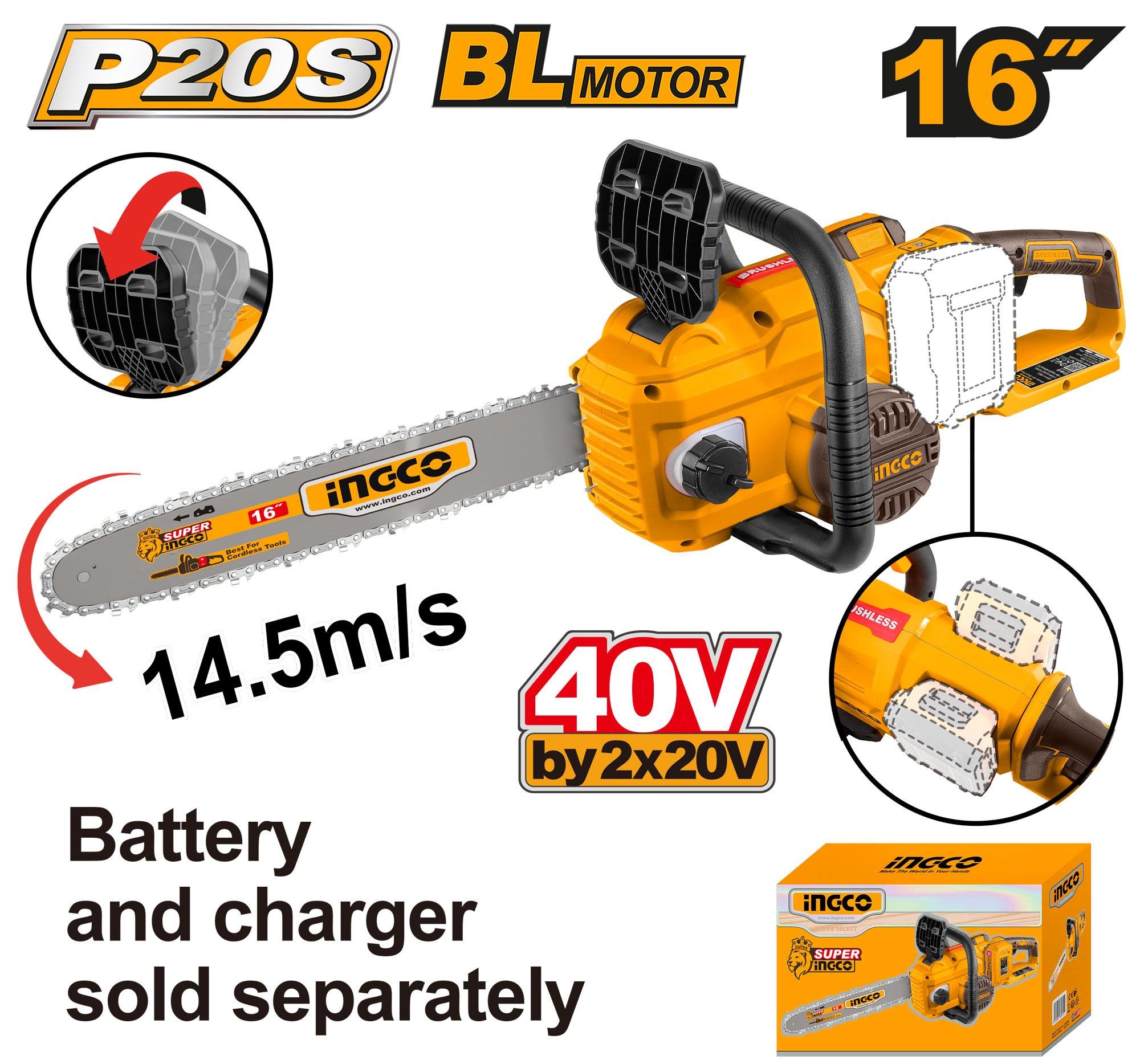 Ingco CGSLI40168 AKU řetězová pila bez baterie a nabíječky