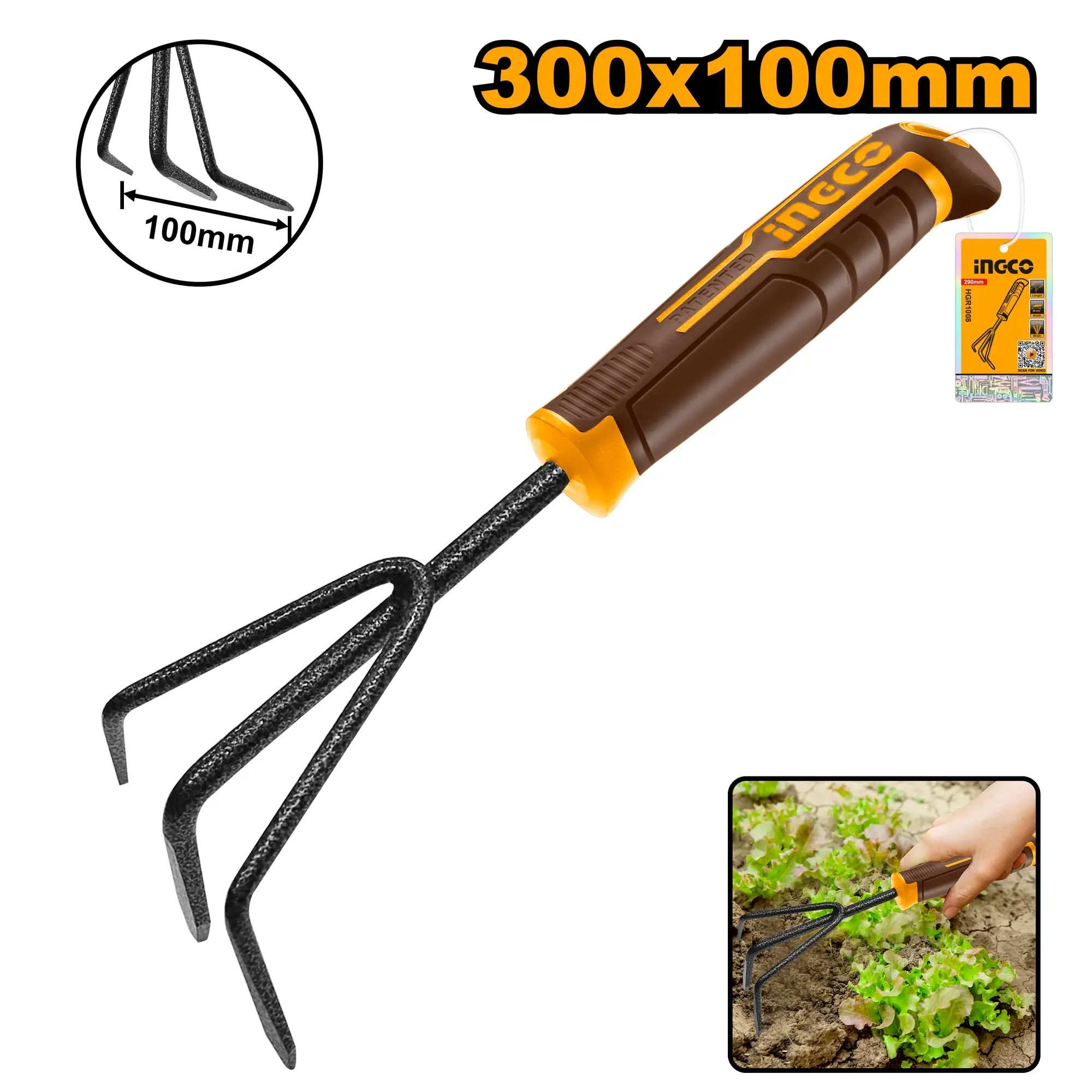 Ingco HGR1008 Hrabičky ruční MINI 3 zuby 300x100mm