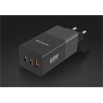 Inteligentná sieťová nabíjačka ALIGATOR GaN, Power Delivery 65 W, 2xUSB-C, 1xUSB-A, čierna