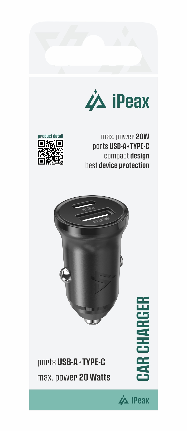 iPEAX autonabíječka CL-03, PD, 20 W, USB-C + USB-A, černá