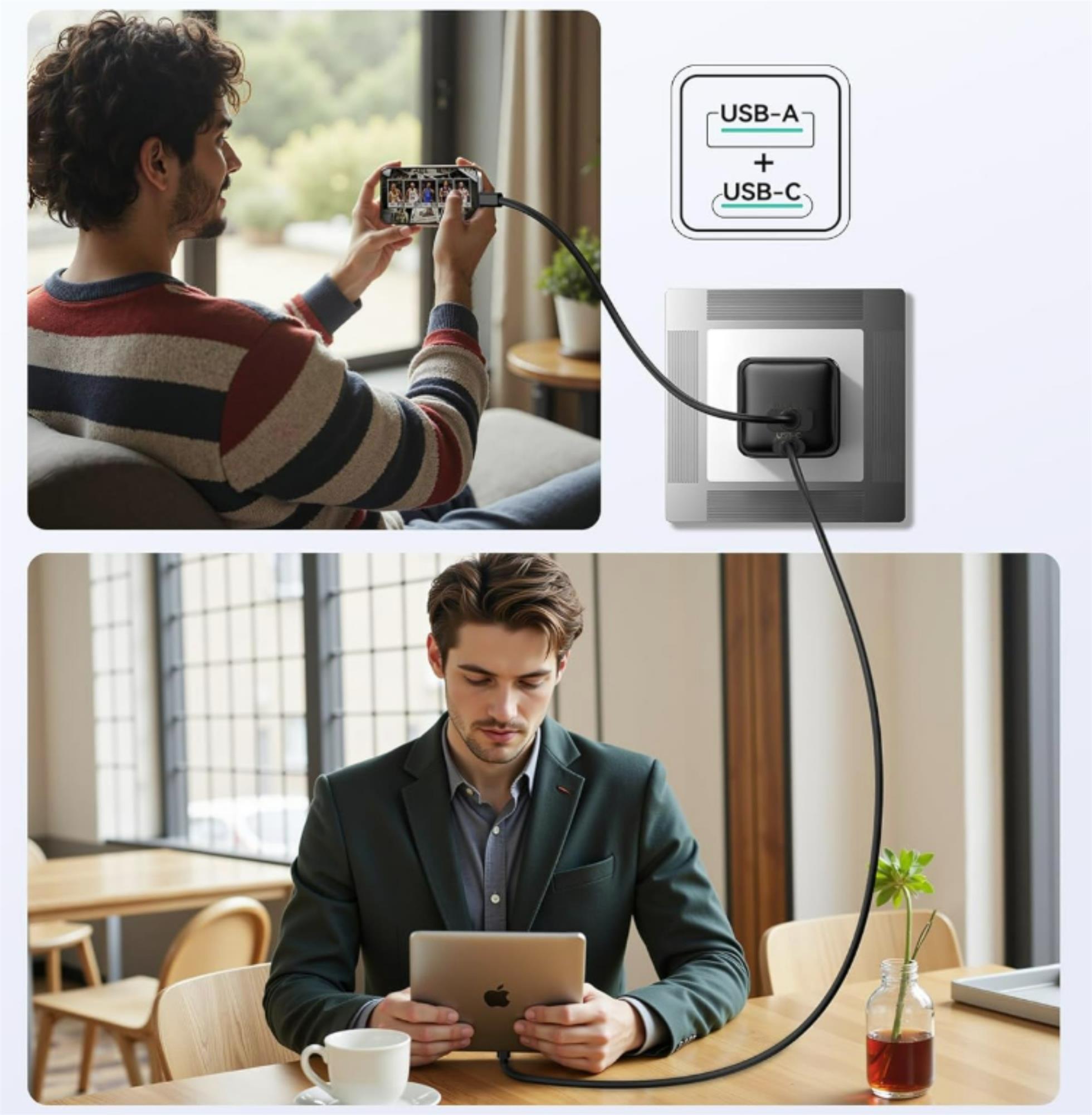 iPEAX GaN sieťová nabíjačka 25 W (USB-C + USB-A), čierna