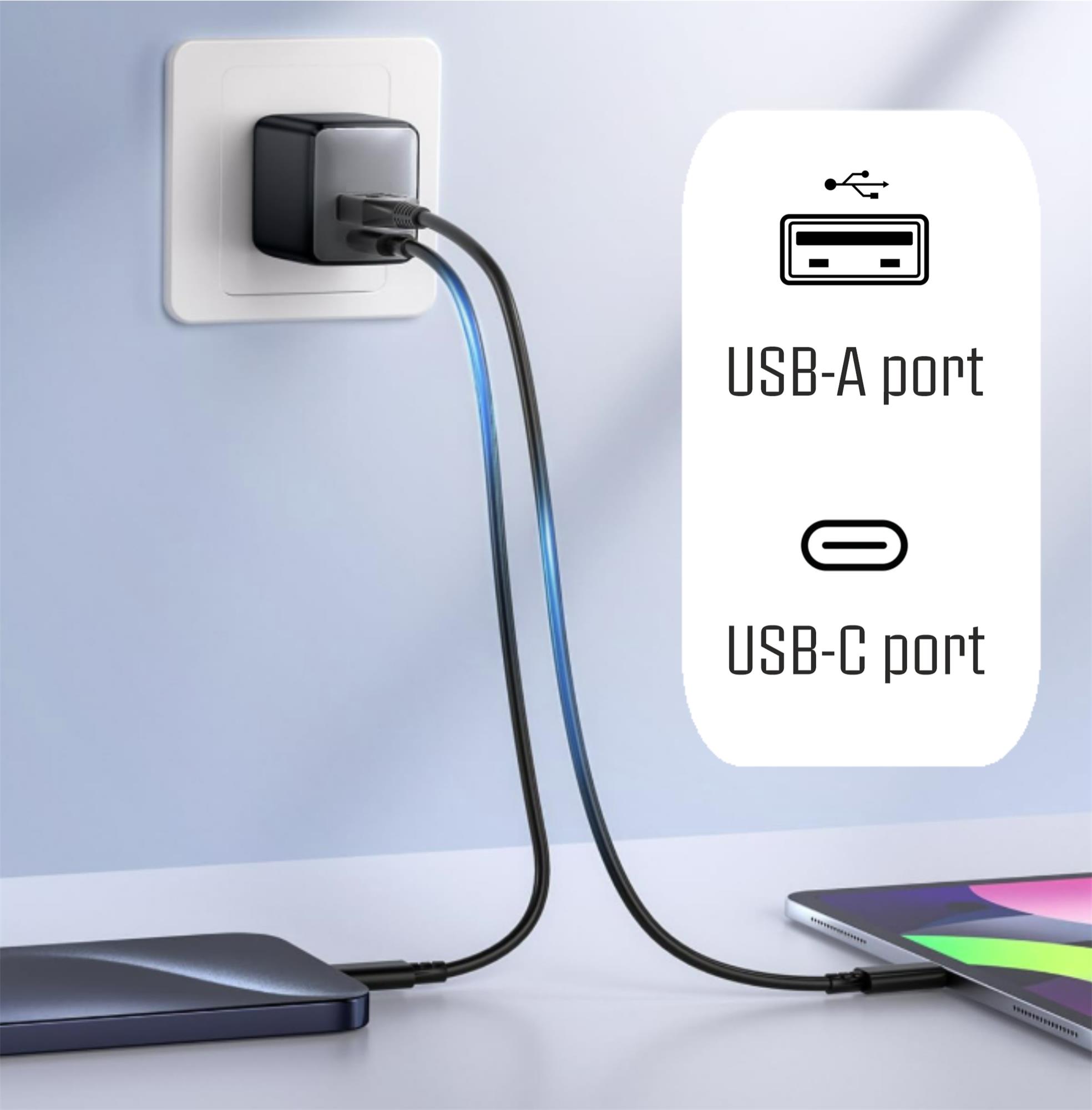 iPEAX GaN SÍŤOVÁ NABÍJEČKA 20W (USB-C + USB-A) ČERNÁ