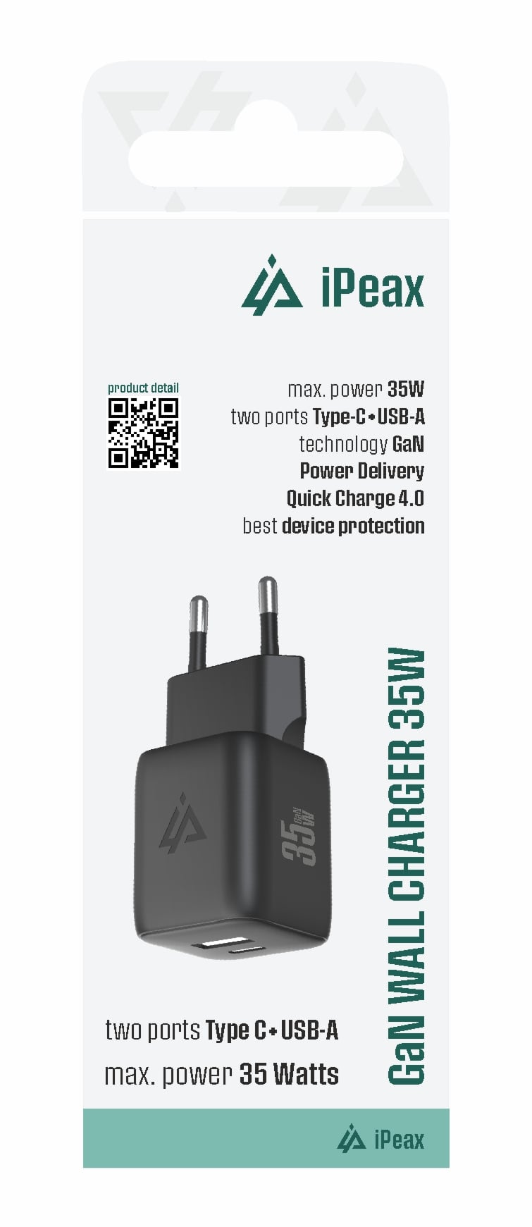 iPEAX GaN síťová nabíječka 35 W (USB-C + USB-A), černá