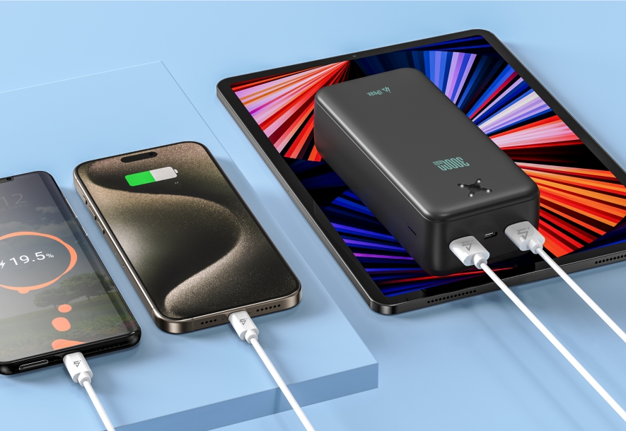iPEAX powerbanka 30 000 mAh, 10,5 W, 2× USB-A, černá