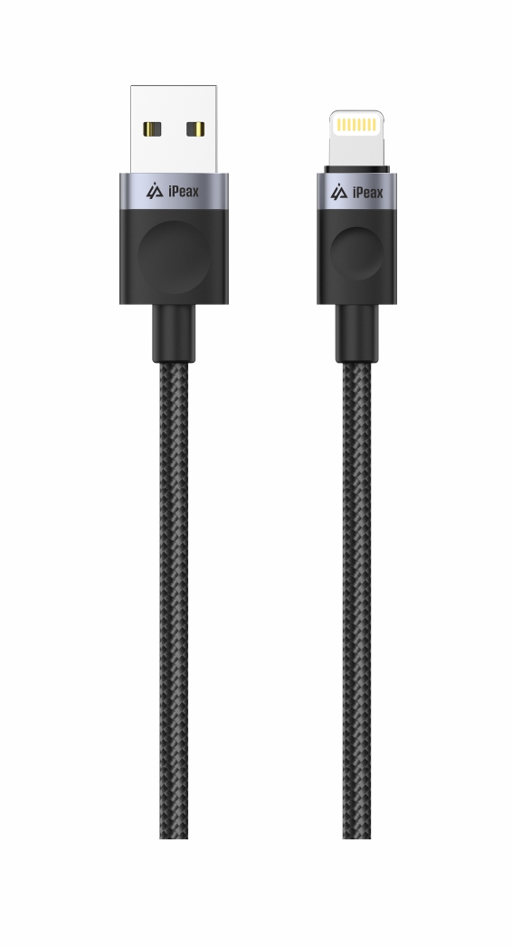 iPEAX textilní kabel USB-A / Lightning 1 m, USB 2.0, černý