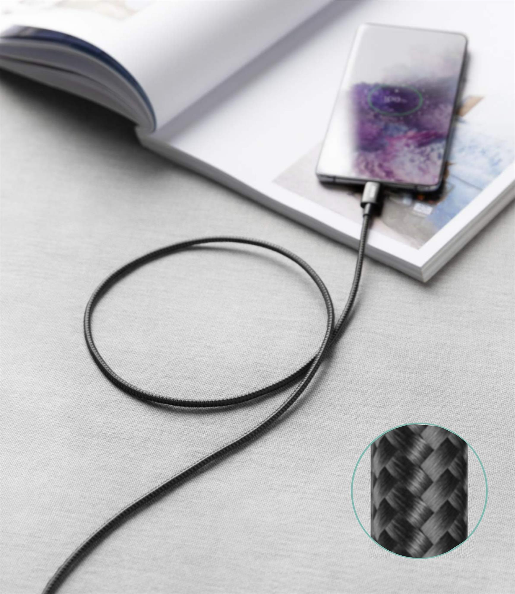 iPEAX textilní kabel USB-A / Lightning 1 m, USB 2.0, černý