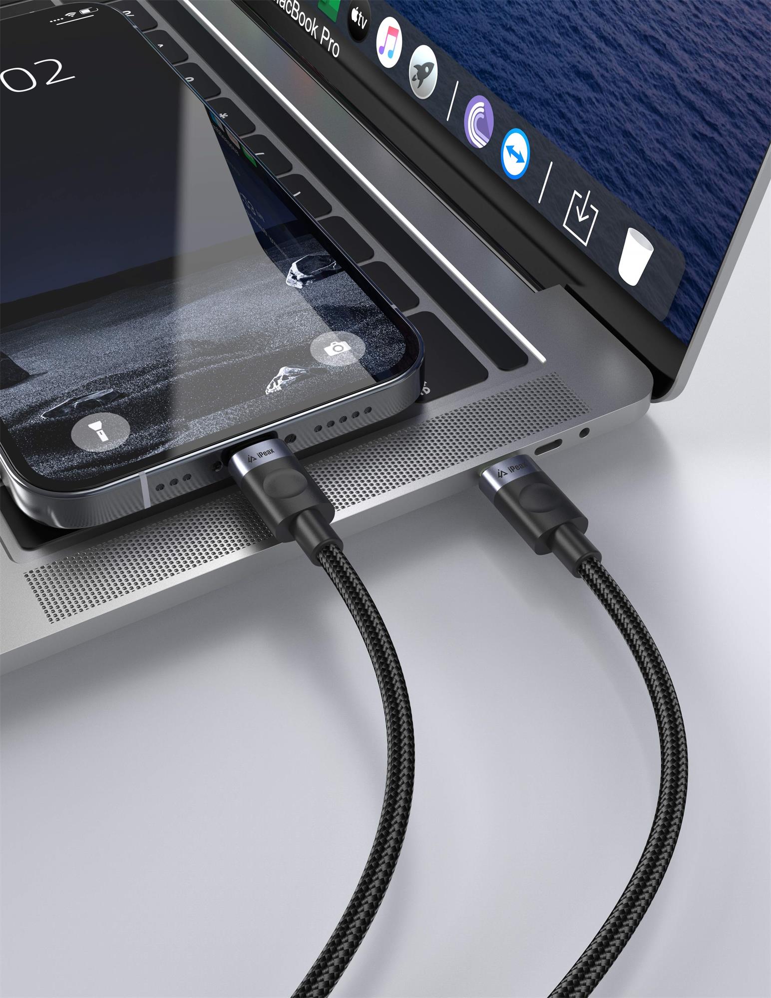 iPEAX textilní kabel USB-C / USB-C 1,5 m, USB 2.0, černý