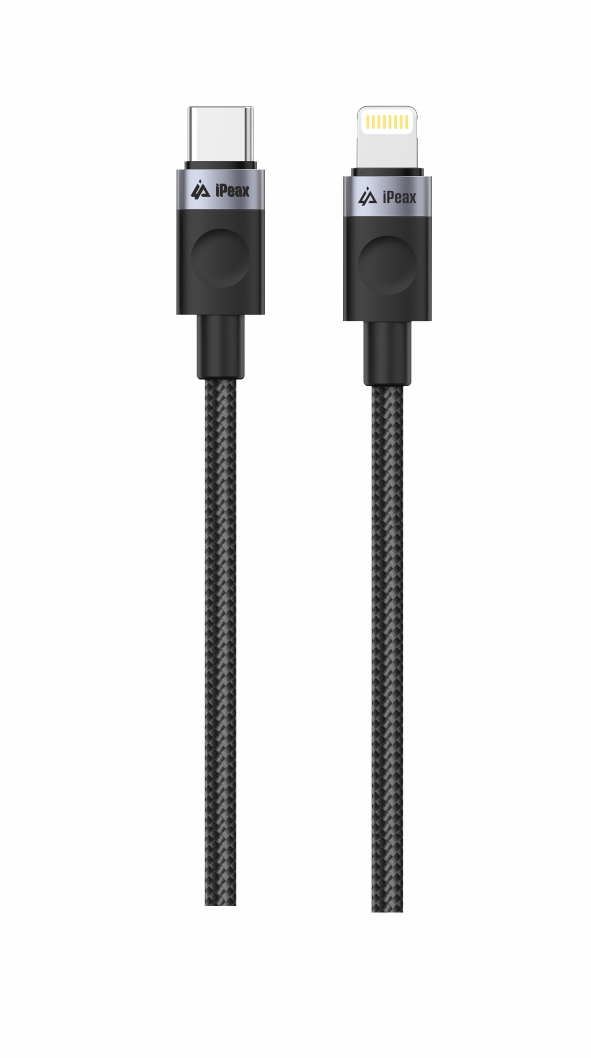 iPEAX textilný kábel USB-C / Lightning 1 m, USB 2.0, čierny