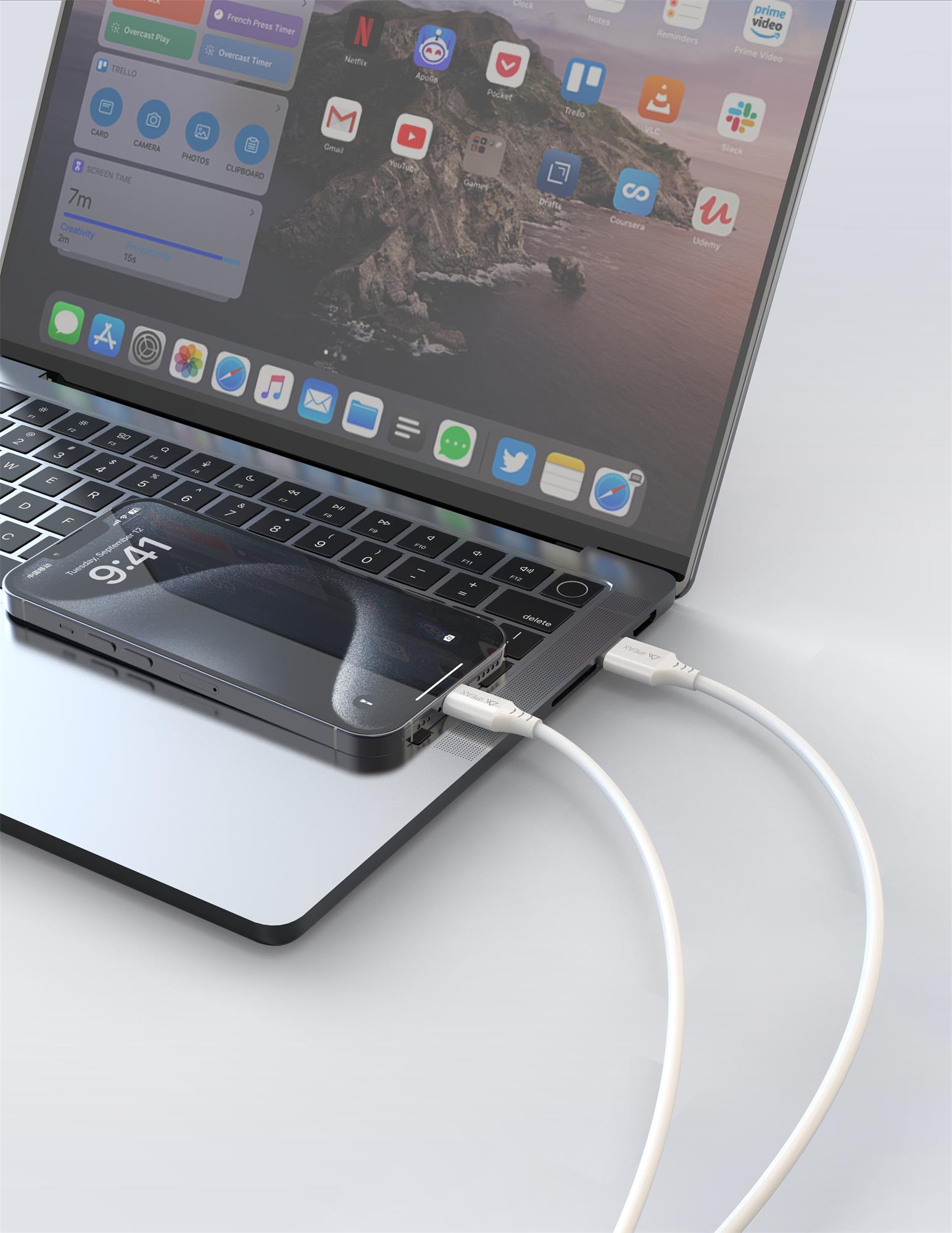 iPEAX TPU kabel USB-A / Lightning 1,5 m, USB 2.0, bílý