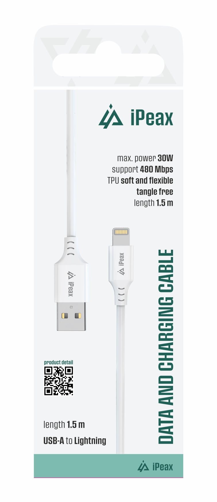 iPEAX TPU kabel USB-A / Lightning 1,5 m, USB 2.0, bílý