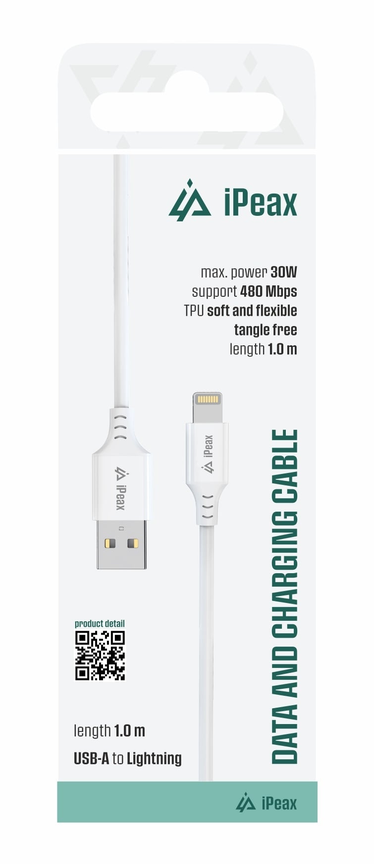 iPEAX TPU kabel USB-A / Lightning 1 m, USB 2.0, bílý