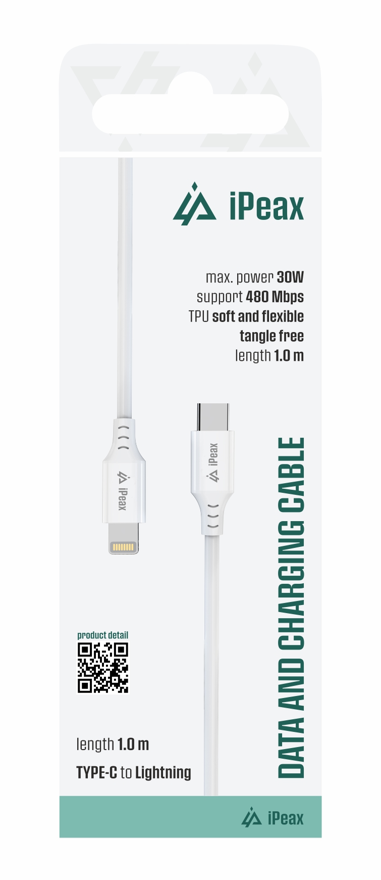 iPEAX TPU kabel USB-C / Lightning 1 m, USB 2.0, bílý