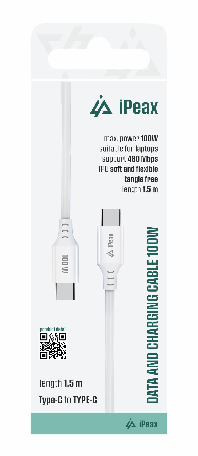 iPEAX TPU kabel USB-C / USB-C 1,5 m, 5 A, 100 W, bílý