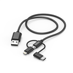 Kábel Hama USB 3v1: micro USB, USB-C, Lightning, 1,5 m