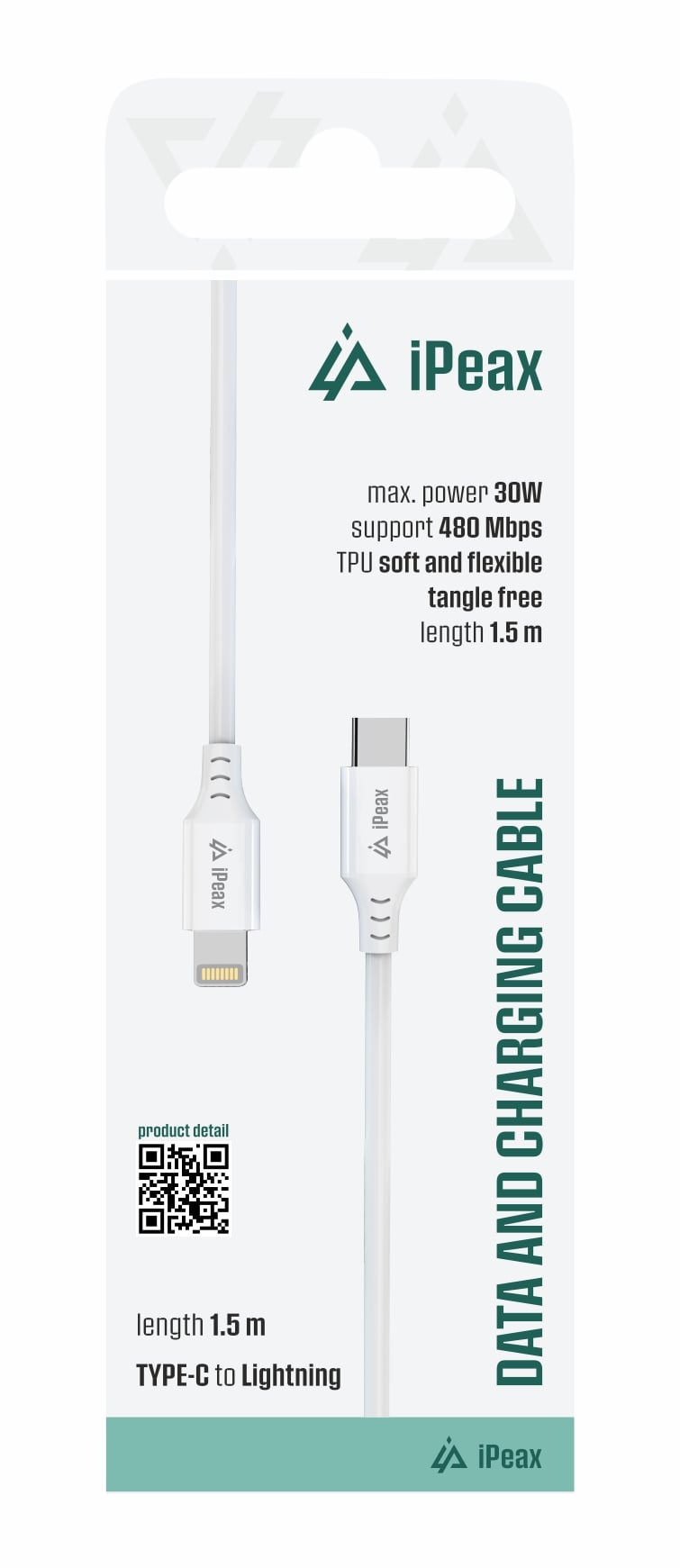 Kábel iPEAX TPU USB-C / Lightning 1,5 m, USB 2.0, biely