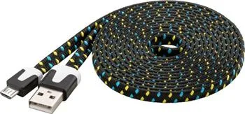 Kábel microUSB 2 m, plochý PVC kábel, čierno-modro-žltý