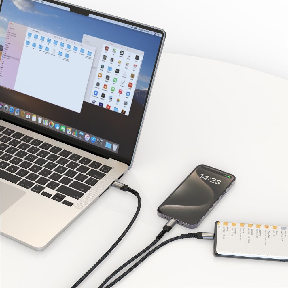 Kábel Swissten 2 v 1 USB-C / Lightning 100 W, 1,5 m, čierny