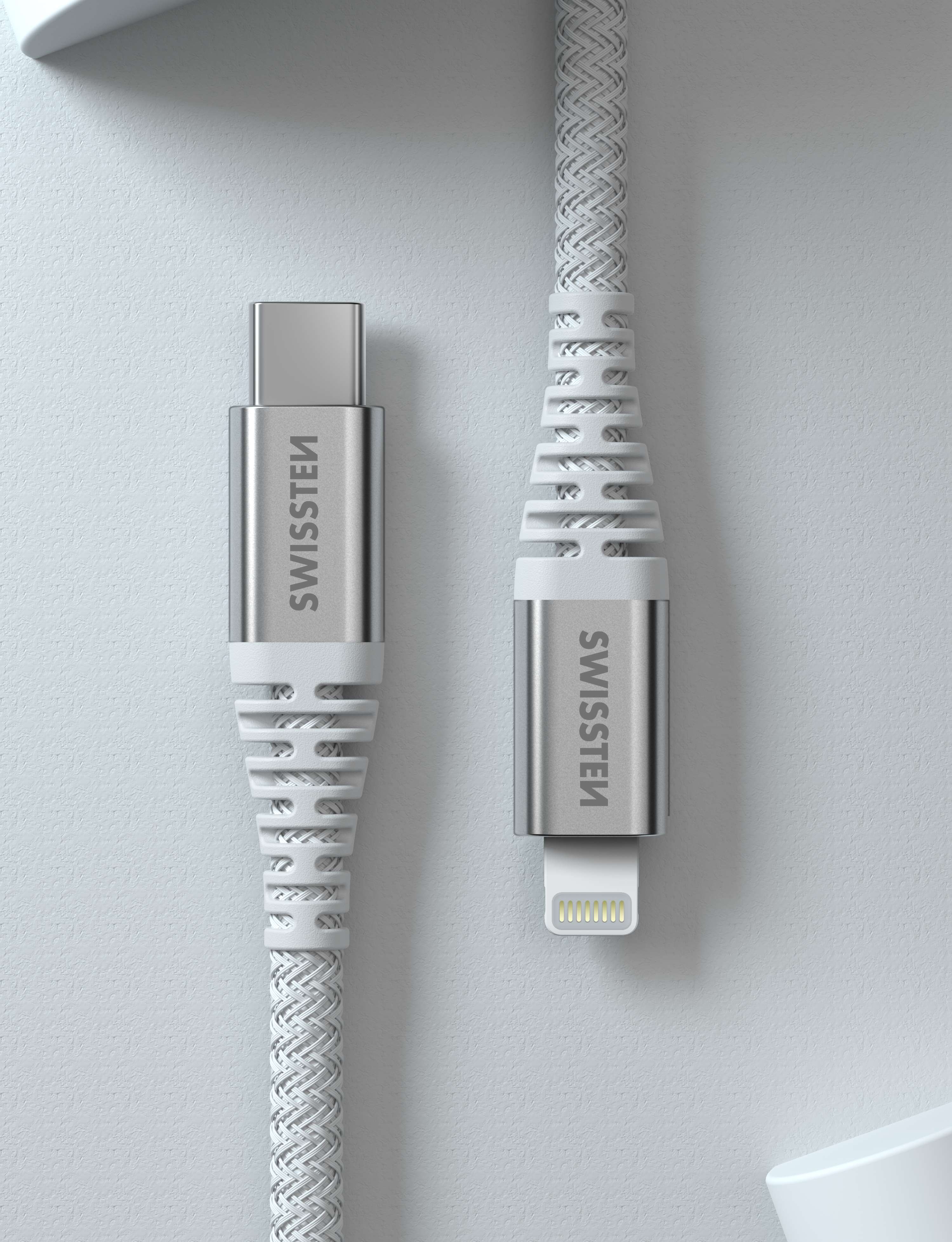 Kábel Swissten Aramid USB-C / Lightning 1,5 m, biely