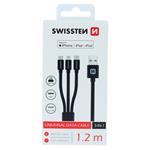 Kábel Swissten Textile 3 v 1 MFi, 1,2 m, čierny