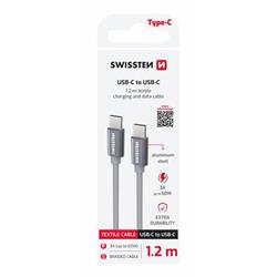 Kábel Swissten Textile USB-C / USB-C, 1,2 m, sivý