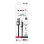 Kábel Swissten Textile USB / Micro USB, 2 m, čierny