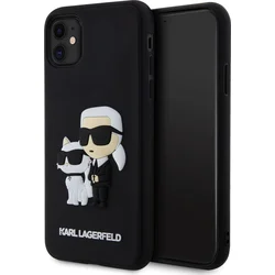Karl Lagerfeld 3D gumový zadný kryt Karl and Choupette pre iPhone 11 Black