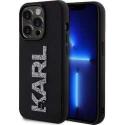 Karl Lagerfeld 3D Rubber Glitter Logo Karl Zadní Kryt pro iPhone 15 Pro Black