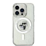 Karl Lagerfeld IML Glitter Karl and Choupette Zadný kryt MagSafe pre iPhone 15 Pro Transparent