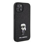 Karl Lagerfeld Pevný kovový zadný kryt Ikonik s trblietkami pre iPhone 15 Black