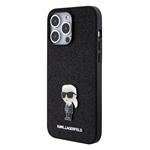 Karl Lagerfeld Pevný kovový zadný kryt Ikonik s trblietkami pre iPhone 15 Pro Max Black
