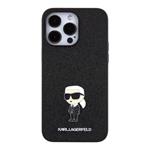 Karl Lagerfeld Pevný kovový zadný kryt Ikonik s trblietkami pre iPhone 15 Pro Max Black