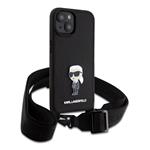 Karl Lagerfeld Saffiano Crossbody Metal Iconic zadný kryt pre iPhone 15 Black