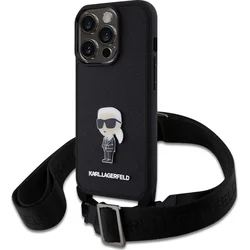 Karl Lagerfeld Saffiano Crossbody Metal Ikonik Zadní Kryt pro iPhone 15 Pro Black