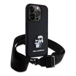 Karl Lagerfeld Saffiano Crossbody Metal Karl and Choupette Zadný kryt pre iPhone 15 Pro Black
